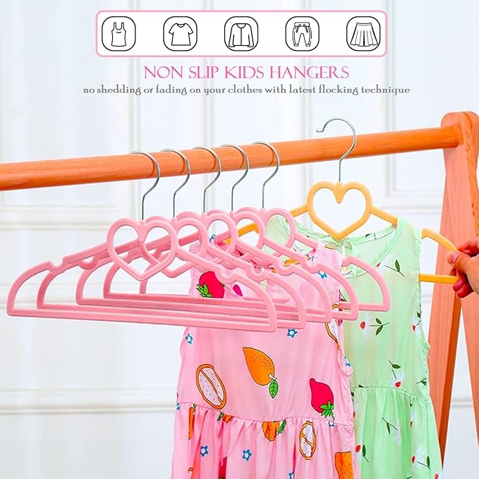 Kids Velvet Hangers 50 Pack, 12.8 Inch Non Slip Toddler Hangers, Ultra Slim Space Saving Childrens Hangers - 360° Swivel Hook, Cascade Design, Durable & Cute Baby Hangers (Pink