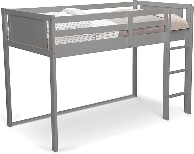 Delta Children Twin Loft Bed with Guardrail and Ladder (Coordinates with Batman, Spider-Man & Harry Potter Tents Sold Separately), Grey