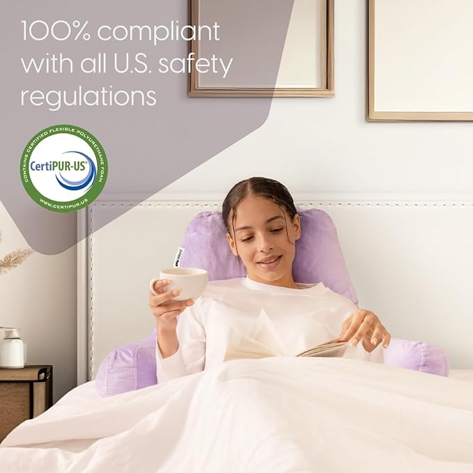 Milliard Reading Pillow with Shredded Memory Foam, Large Adult Backrest with Arms, Back Support for Sitting Up in Bed with Washable Cover (Sit up Pillow) (Lavender)