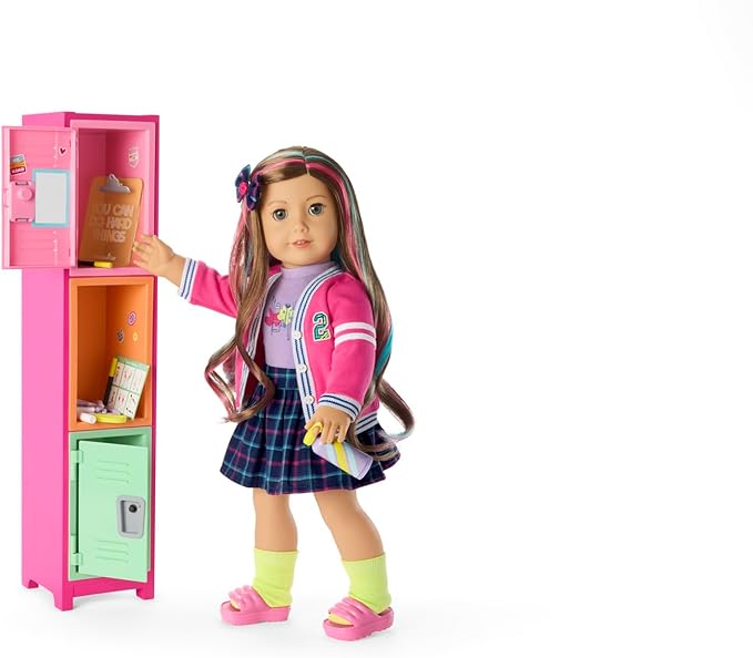 American Girl Truly Me 18-inch Doll Colorful Cubbies Locker Playset with Fold-out Hook and Real Chalkboard, For Ages 6+