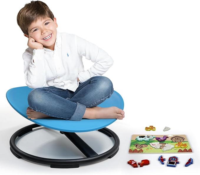Kids Sensory Swivel Chair, Sensory Spin Chair for Autism Kids, Body Coordination Training Chair, Spin Seat, Metal Base, Non-Slip Design