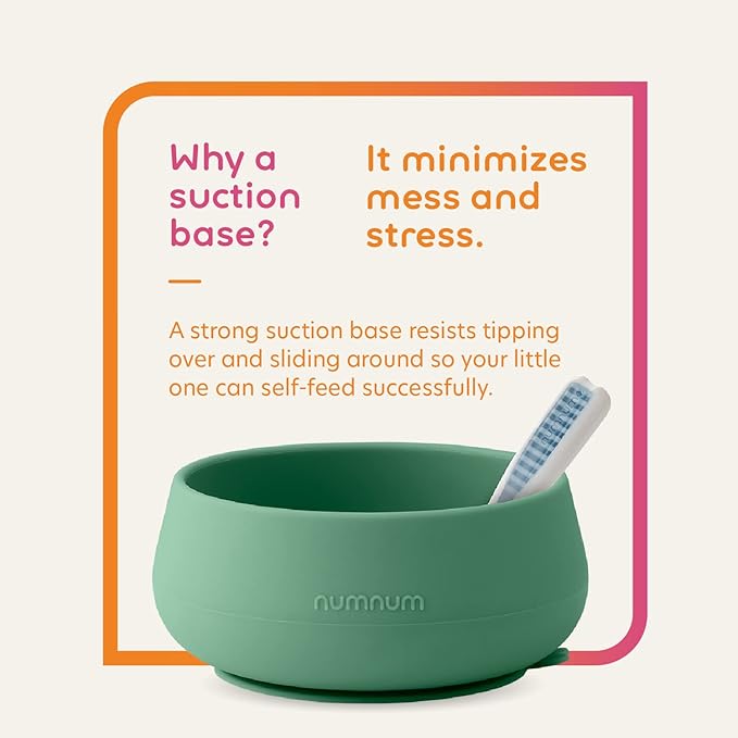 NumNum Self-Feeding Spoon + Suction Bowl Set for Babies & Toddlers - BPA-Free Silicone