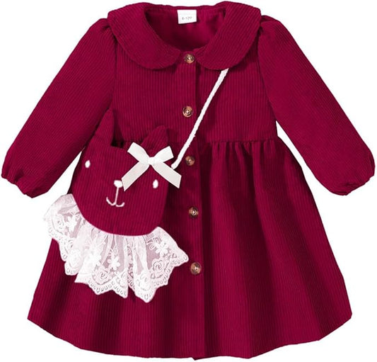 Mioglrie Toddler Baby Girl Dress 2T 3T 6 12 18 24 Months Fall Winter Clothes Outfits Dresses with Cute Satchel for Baby