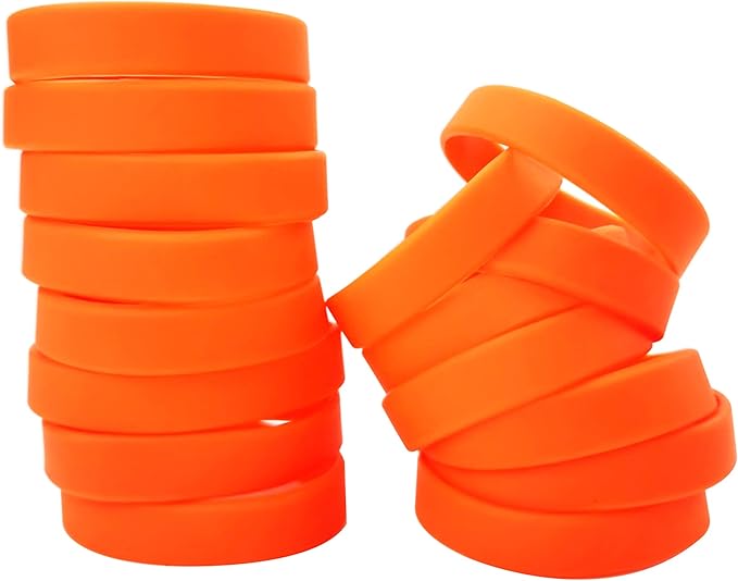 50 PCS Silicone Bracelets Wristbands for kid, Sports Rubber Elastic Wristband Bracelet for Party Decorations Favors Set Pack Orange