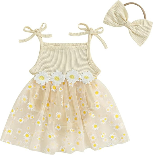 Baby Girl Clothes Daisy Ribbed Bodysuit Sleeveless Romper Dress Summer Outfit for Girls Newborn 3 6 9 12 18 Months