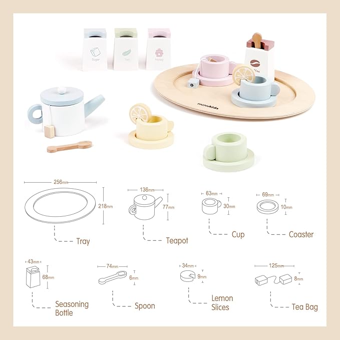 Wooden Tea Set for Little Girls Tea Party Set for Toddlers 20pcs Playset Pretend Play Tea Set Toy
