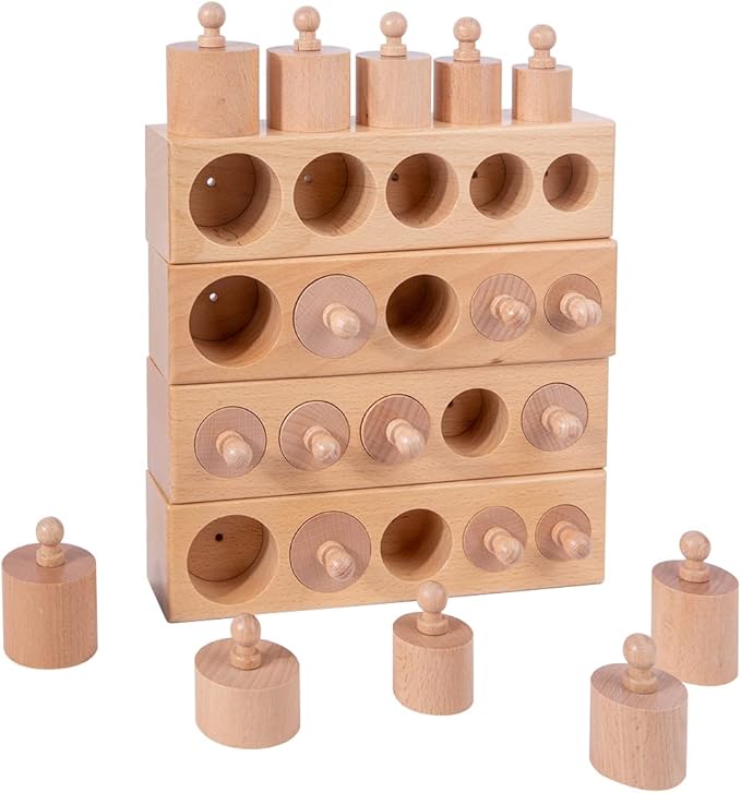 Adena Montessori Knobbed Cylinders Blocks Home Preschool 2 3 Years OldToys (Primary Color Knobbed Cylinders)