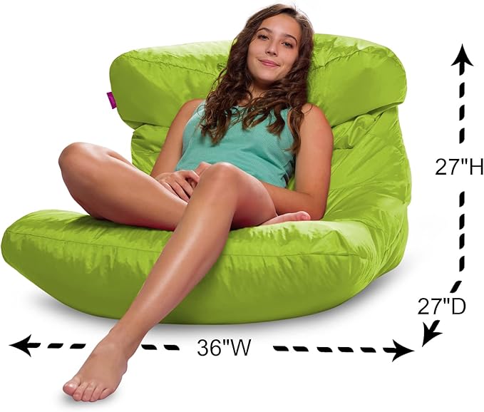 Posh Creations Structured Comfy Seat for Bedrooms and Dorm Rooms, Large Bean Bag Chair, Laguna Lounger, Lime