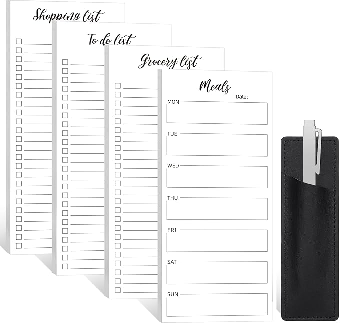 4 Pack Magnetic Note Pad for Fridge with Pen Holder, Totally 200 Sheets Magnetic To Do List, Grocery List, Shopping List, Meals Pads for Refrigerator