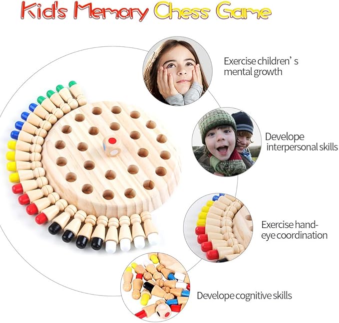 Wooden Memory Match Stick Chess Game, Color Memory Chess, Funny Block Board Game, Parent-Child Interaction Toy, Educational Intelligent Games Logic Braintease Toys for Boys and Girls Age 3 and Up