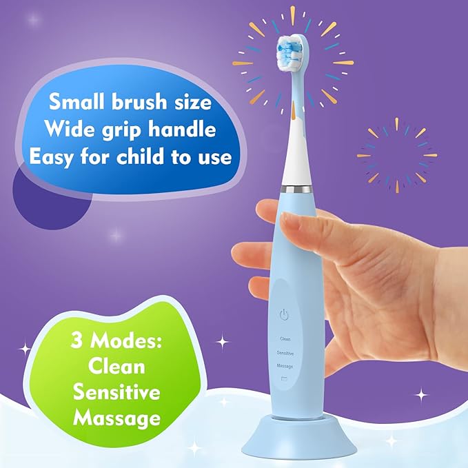 Kids Electric Toothbrushes Sonic Rechargeable Tooth Brush Gifts for Boys and Girls Smart Timer Power Toothbrush - Blue 3 4 5 6 7 8 9 10 11 12 (Green)