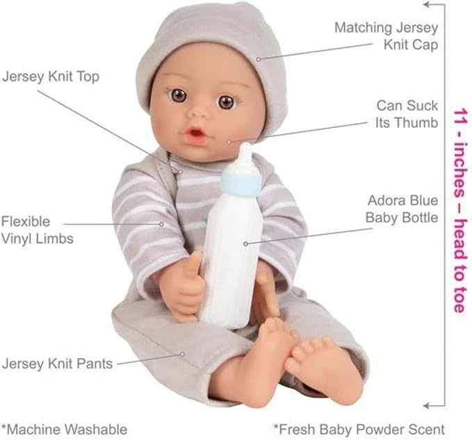 Adora Amazon Exclusive Sweet Babies Collection, 11” Soft and Cuddly Boy Baby Doll | Machine Washable, Birthday Gift For Ages 1+ - Baby Boy Dino