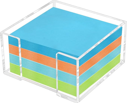 Acrylic Sticky Note Holder - 3 x 3 Inch Post It Note Holder, Crystal Clear Sticky Note Dispenser for Dorm Room Home and Office Acrylic Desk Organizer