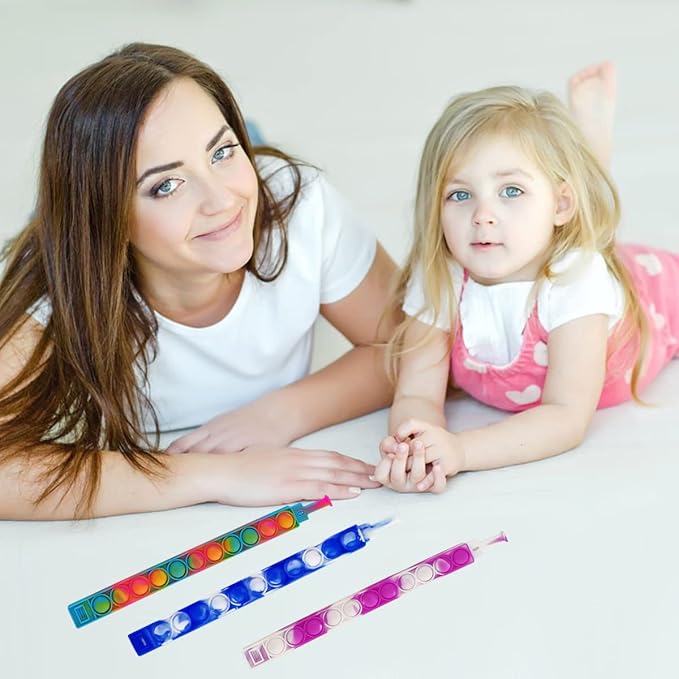 60Pcs Pop Bracelet Bubble Fidget Toys, Hand Finger Press Multicolor Silicone Wristband Toy for Classroom Prizes, Stress Reliever Fidget Bulk for Kids and Adults