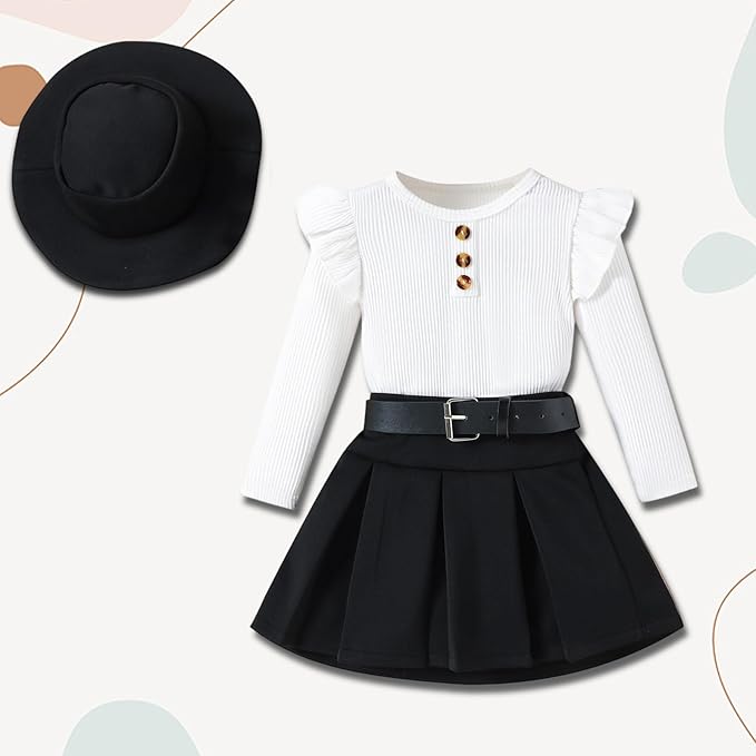 Fernvia Toddler Baby Girl Fall Winter Skirt Set Turtleneck Ribbed Long Sleeve T-Shirt Top & Plaid Skirts Dress 2Pcs Outfits