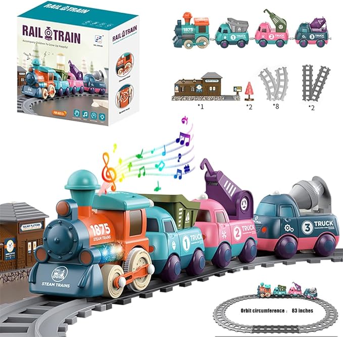 Lighting & Music Train Toy for Kids, Magnetic Train Toys for Toddlers 3+, Electric Train Set with Tracks Accessories Battery Operated, Birthday for Boys Girls Age 4 5 6 7