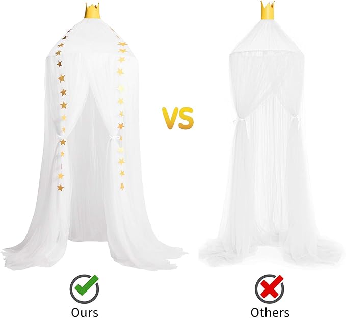 Jolitac Princess Bed Canopy for Girls Room Decor Round Lace Mosquito Net Play Tent Reading Nook Canopies Yarn Girl Dome Netting Castle (White)