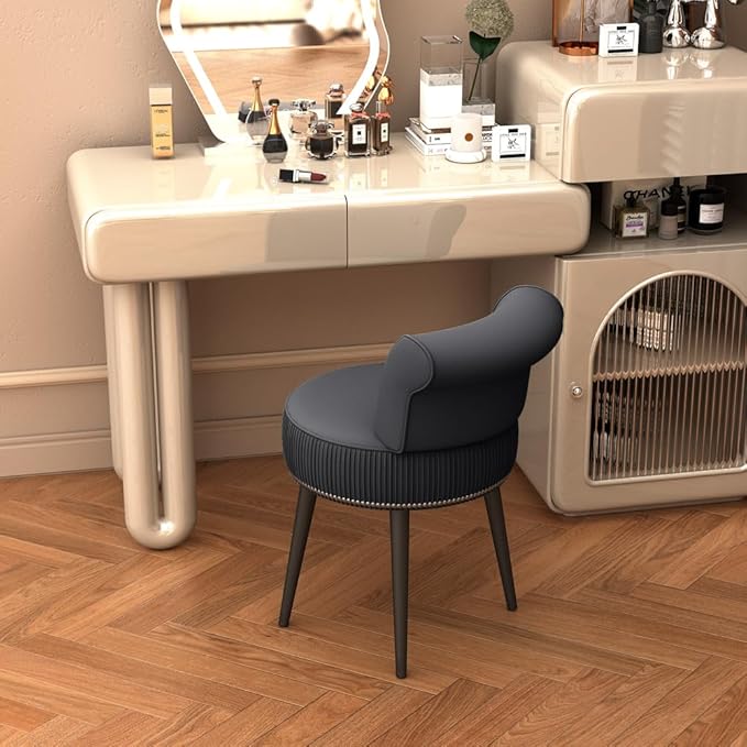 Vanity Stool - Vanity Chair with Back Small Vanity Makeup Vanity Chair Velvet Vanity Stool Chair Tufted Accent Chairs Makeup Chair for Vanity for Women Girls and Kids (Grey)