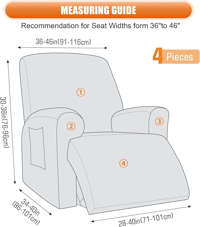 VANSOFY Oversized Recliner Chair Cover, 4-Pieces Stretch Recliner Covers for Recliner Chair Soft Reclining Chair Slipcover Jacquard Pattern Furniture Protector for Dogs Cats(Dark Gray)