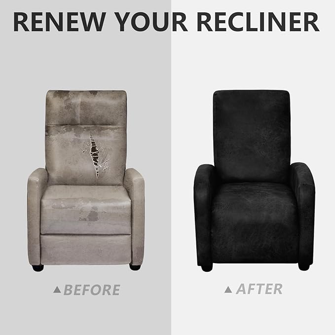 Recliner Chair Covers Leather Look Recliner Cover 4-Piece Slipcovers for Small Reclining Chair Furniture Protector for Kids Dogs Pets Spandex Fabric Washable (1 Small Seater, 02 Black)