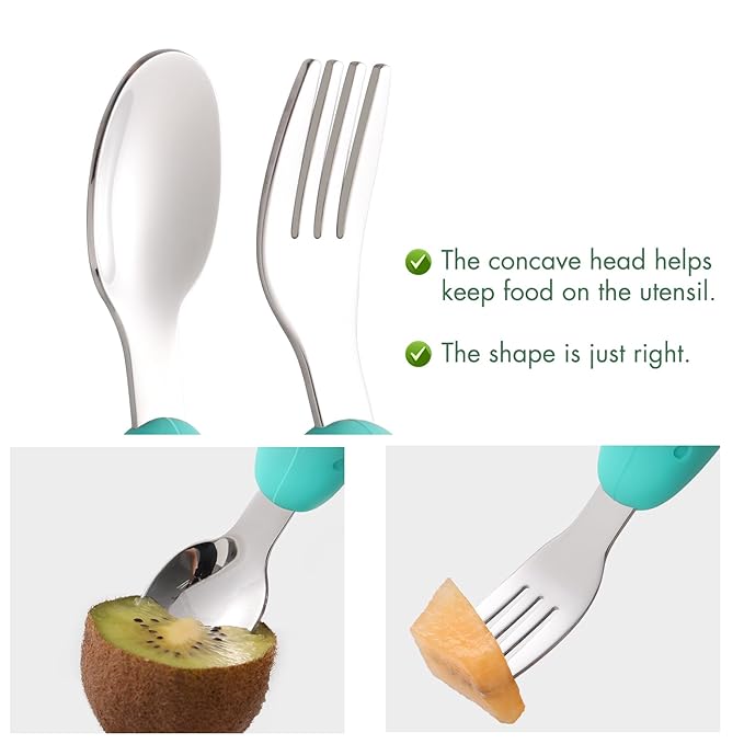 Baby Fork and Spoon Set with Carry Case Baby Training Utensils Self Feeding Toddler Silverware Silicone and Stainless Steel Kids and Toddler Utensil Set-Bees