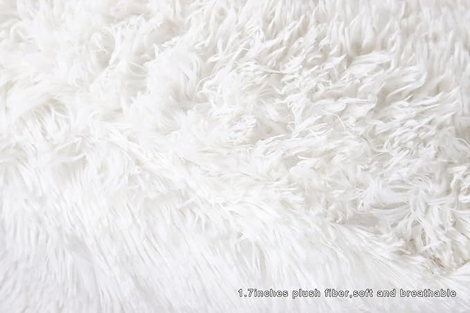 Asuprui Square Pouf Ottoman Unstuffed White 18x18x15 Inches Fuzzy Storage Bean Bag Unstuffed Pouf Ottoman Foot Rest NO Filler Ottoman Pouf for Living Room Bedroom Cover ONLY