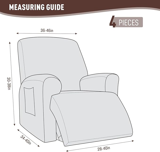 KinCam Oversized Recliner Chair Covers, Stretch Reclining Chair Covers for Large Recliner, Stripe Jacquard Recliner Covers Furniture Protector Covers with Elastic Bottom for Kids, Pets (Light Coffee)