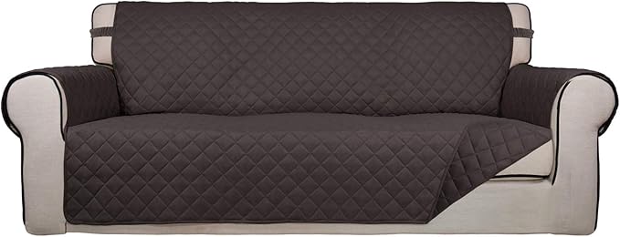 PureFit Reversible Quilted Sofa Cover, Water Resistant Slipcover Furniture Protector, Washable Couch Cover with Non Slip and Elastic Straps for Kids, Pets (Sofa, Chocolate/Chocolate)