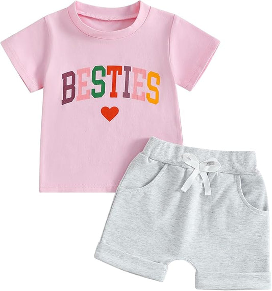 Douhoow Baby Girl Outfits Letter Print Short Sleeve Baby Girl Tops and Toddler Shorts 2 Pcs Girls Summer Clothes