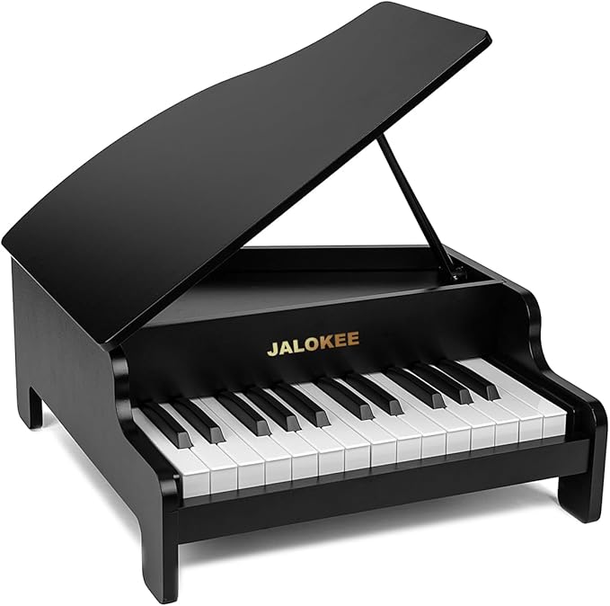Kids Piano Keyboard, 25 Keys Grand Piano for Kids, Mini Music Educational Instrument Toy, Volume Adjustable, Wood Toy for Toddlers Girls Boys (Black)