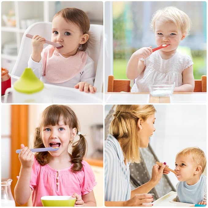 Vicloon Silicone Baby Feeding Spoons, 4 PCS Baby Spoons, First Stage Feeding Spoons for Infants, Silicone Baby Spoons Ultra-Durable & Chewproof, Silicone Feeding Spoons Dishwasher Safe,Baby Utensils