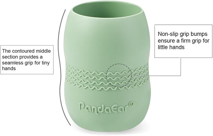 PandaEar Silicone Baby Feeding Set| 2 Pack Silicone Divided Suction Plate and 2 Pack Tiny Cup with 2 Spoons 2 Forks| Baby Led Weaning Supplies Self Feeding Eating Utensils (Blue/Green)