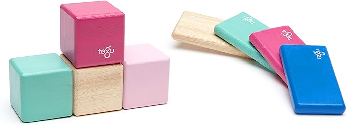 8 Piece Tegu Pocket Pouch Magnetic Wooden Block Set, Blossom