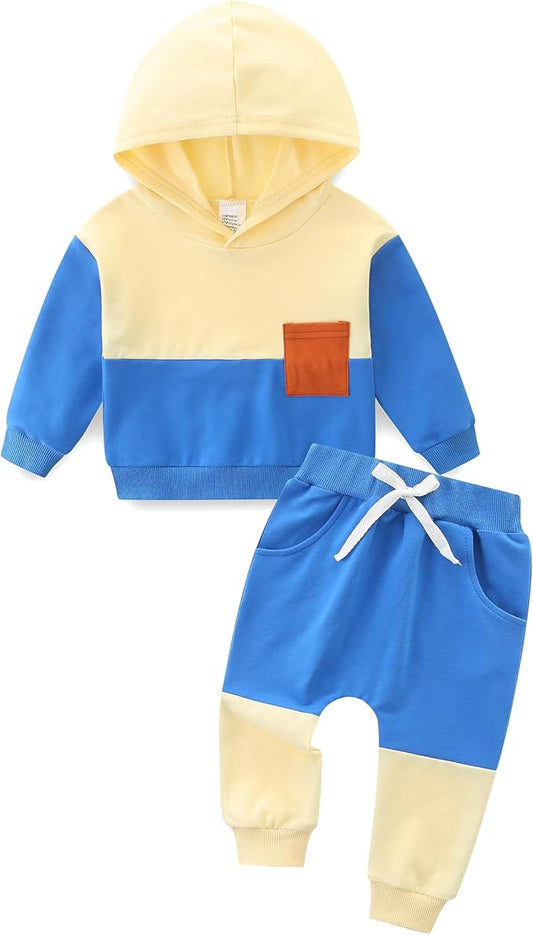 Baby Boy Outfits Short Long Sleeve Pants Clothes Set Spring Summer Hooded Patchwork Sweatshirt