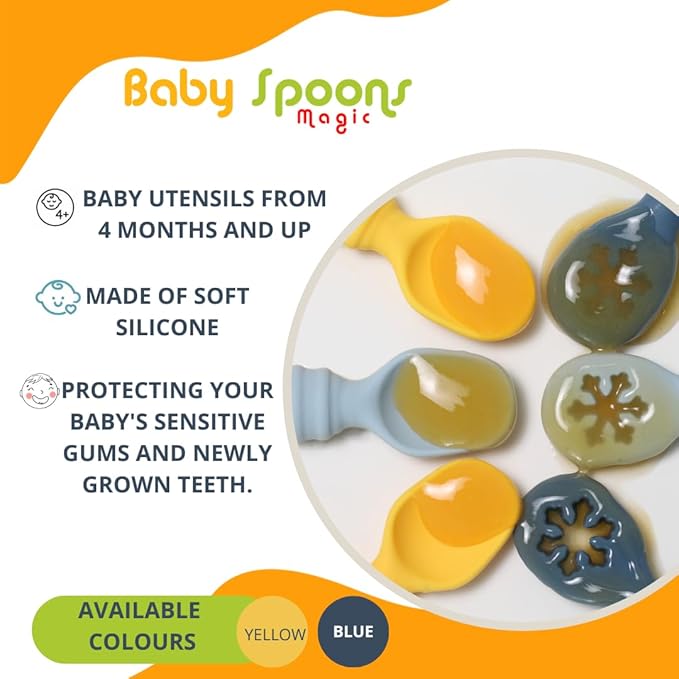 Silicone Baby Feeding set spoons of 2 and case, Baby Utensils for Ages 4 Months +, baby essentials for First Stage, Perfect All Types of Food, Baby Weaning Spoon, baby essentials.