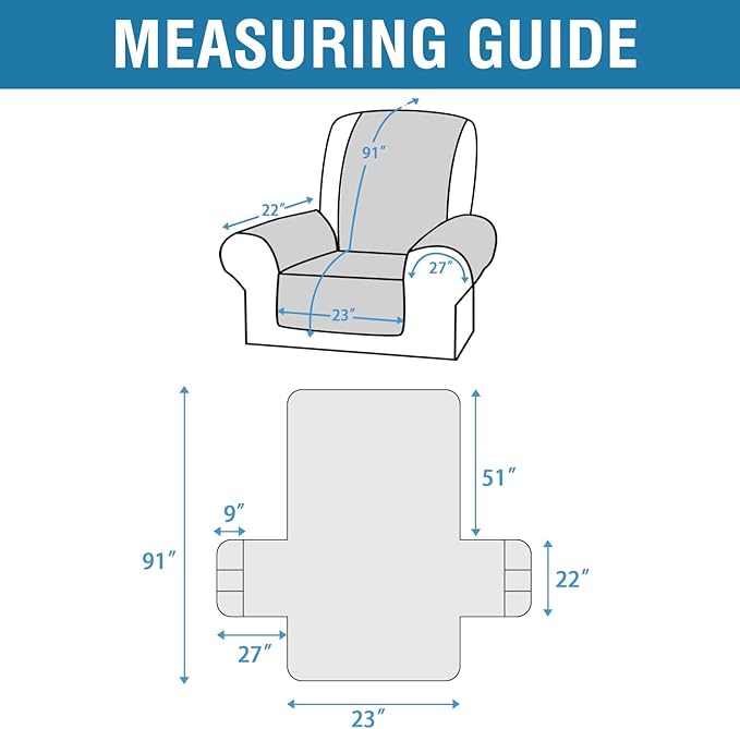 H.VERSAILTEX 100% Waterproof Reclining Couch Covers 1-Piece Reversible Recliner Chair Covers Furniture Protector with Elastic Straps for Pets Kids Sitting Width Up to 23" (Recliner, Brown/Beige)