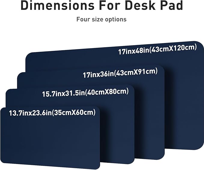 Aothia Leather Desk Pad Protector, Mouse Pad & Office Mat - Non-Slip PU Leather Desk Blotter, Laptop & Writing Pad - Waterproof for Office & Home (Dark Blue, 36" x 17")