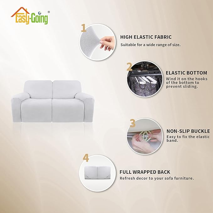 Easy-Going Oversized 6 Pieces Microfiber Stretch Sectional Recliner Loveseat Sofa Slipcover Soft Fitted Fleece 2 Seats Couch Cover Washable Furniture Protector with Elasticity for Kids Pet Snow White