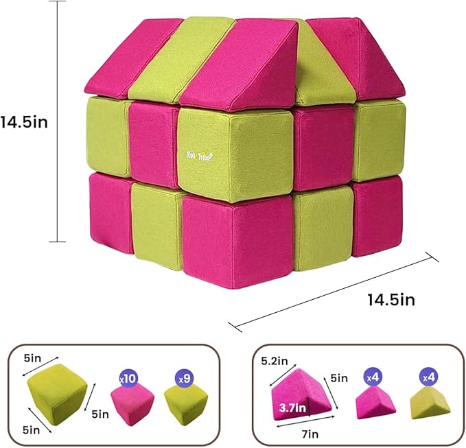 Magnetic Soft Building Blocks for Kids, Magnetic Blocks, Big Blocks, Educational Toys, Incredibly Fun Building Block for Children (Rose red+Green)