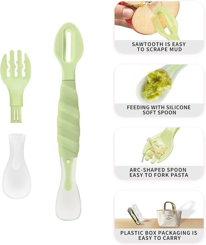 Double Head Baby Silicone Food Spoon (Olive green), Baby Fruit Scraping Mud Spoon, Feeding Spoons Training Spoon for Infants, baby led weaning supplies (Olive green)