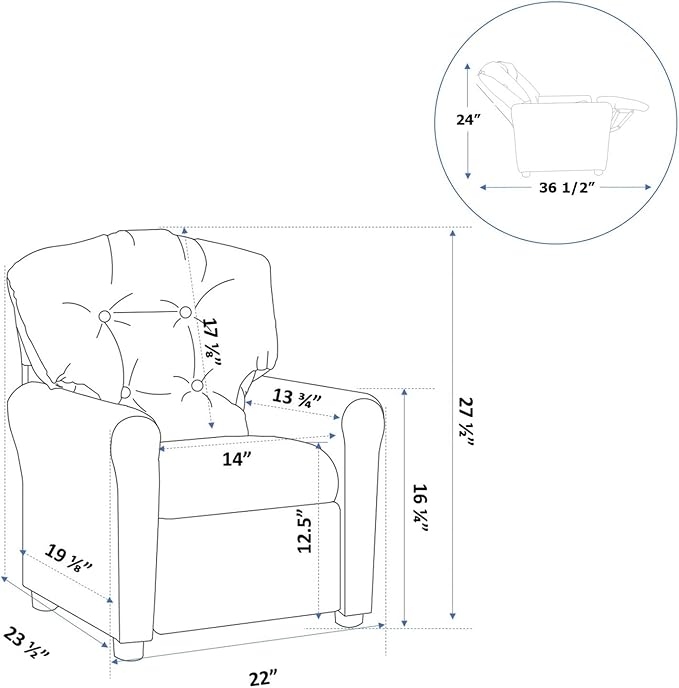 The Crew Furniture Traditional Kids Recliner, Toddler Ages 1-5 Years, Pu Faux Leather, Hot Pink