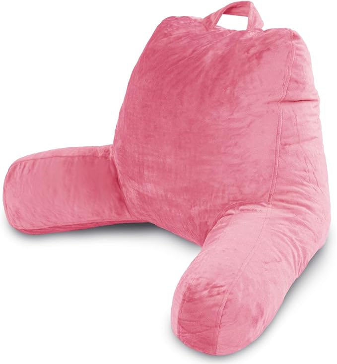 Milliard Reading Pillow with Shredded Memory Foam, Large Adult Backrest with Arms, Back Support for Sitting Up in Bed with Washable Cover (Sit up Pillow) Pink