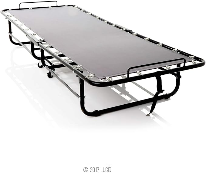 Lucid Rollaway Folding Guest Bed with 4 Inch Memory Foam Mattress- Rolling Cot- Easy Storage-Cot Size Bed