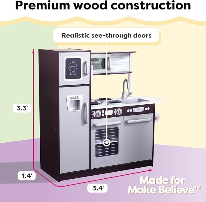 KidKraft Uptown Espresso Wooden Play Kitchen with Play Phone, Chalkboard & Towel Rack, Espresso