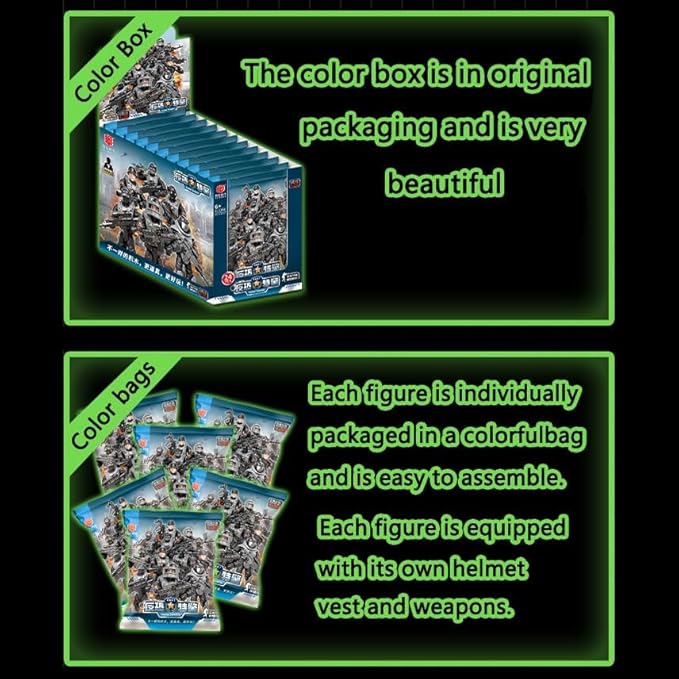 24 PCS Thunder Special Forces Building Block Action Mini-Figures Blind Bags with Multiple Weapons Accessories Equipment Assembly Building Toys Party Favors for Boys