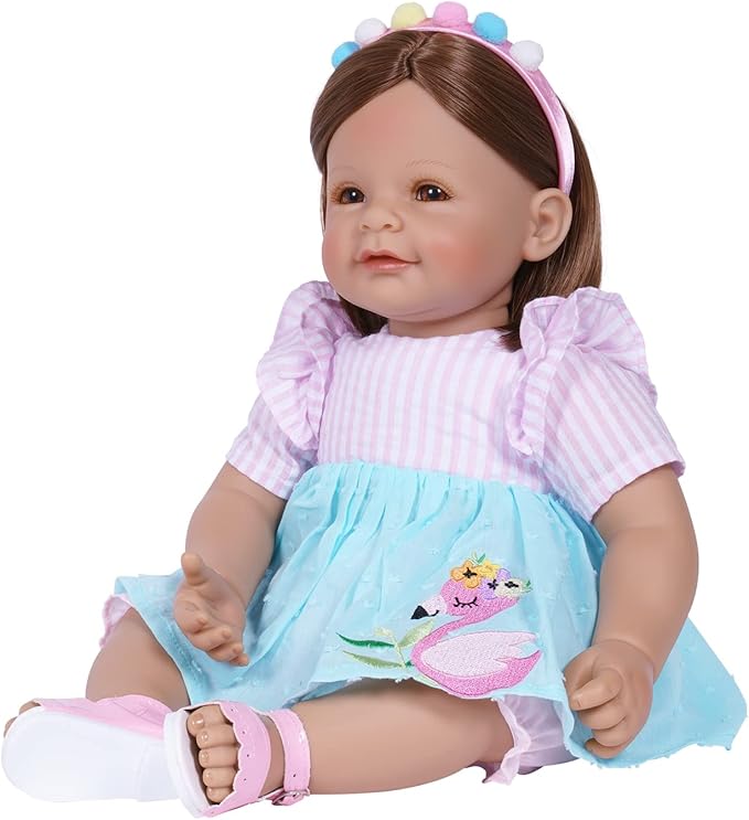 Adora Toddler Time Babies, 20" Premium Doll with Hand Painted Eyelashes and Face, Fresh Baby Powder Scent and Removable Clothing, Birthday Gift for Ages 6+ - Summer Flamingo