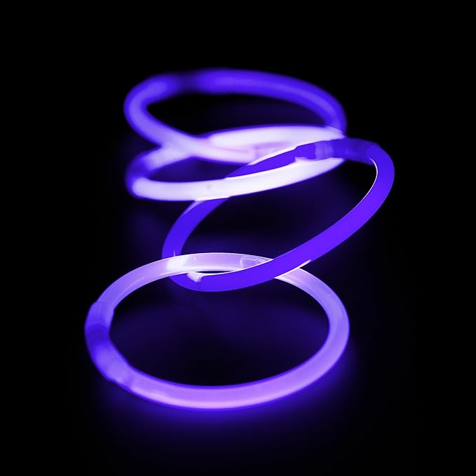 8" Glow Stick Bracelets - Bulk 50 Pack for Mardi Gras, St. Patrick's Day, and Nighttime Celebrations - Purple