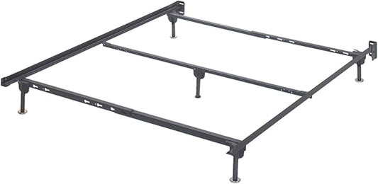 Signature Design by Ashley Adjustable Metal Bolt on Bed Base Frame with Protective Floor Glides, Queen, Black
