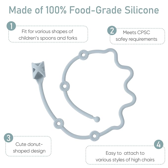 Baby Spoons Self Feeding 6 Month,Toddler Utensils Holder Strap Food Grade Silicone Keep Fork and Spoon Off The Floor Great for Kids,Hook On High Chair（Green）