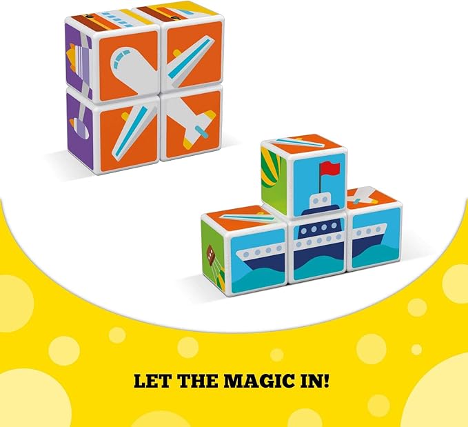 Geomag MagiCube Transport 4-Piece Magnetic Stacking Cubes Building Set, Toddlers & Kids Ages 1.5 and Up, STEM Educational Toy, Swiss-Made, Creativity, Imagination, Learning, 6 Adorable Building Ideas